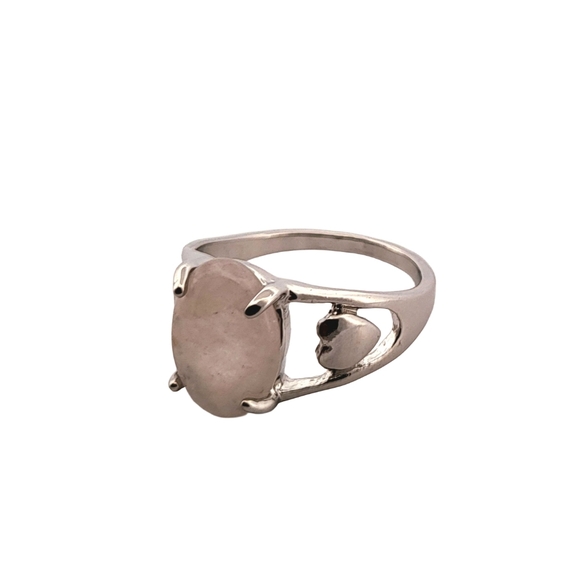 Oval Rose Quartz Heart Silver Ring, size 11 362 - Picture 5 of 5